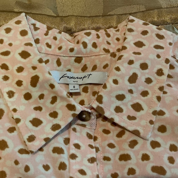 FOXCROFT Pink, Tan & White Leopard Print Corduroy Long Sleeved Blouse Size 8 - Picture 7 of 14